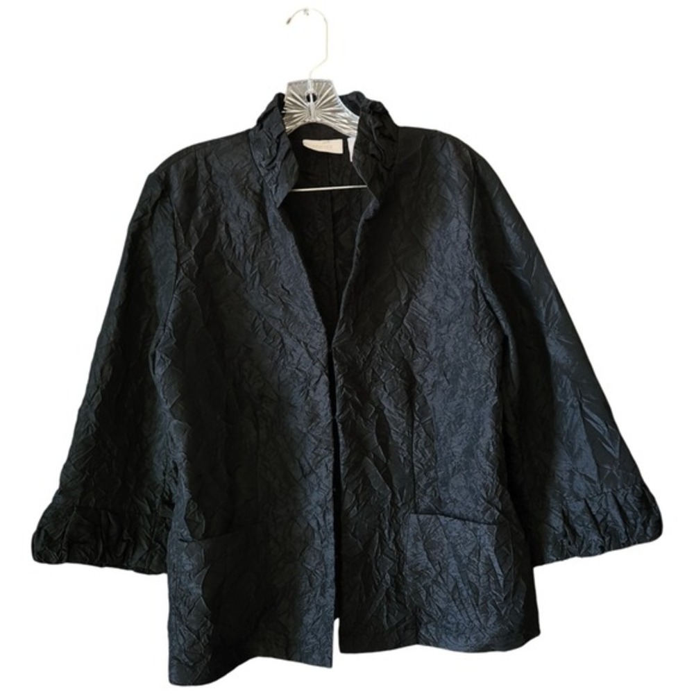 Chicos Crinkle Jacket Women's 2 L 12 Lagenlook Artsy Minimalist Cropped‎ Relax